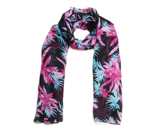 langer Schal mit Palmenmuster rosa/schwarz, Polyester