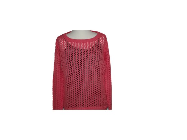 Pullover in Ajourmuster von Laura Scott, hummer, leicht transparent,Baumw.Polyacryl